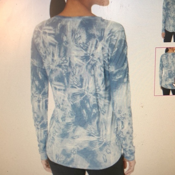 Elliott Lauren Batik Tie Dye Long Sleeve Tee Linen Size XS Blue - Picture 12 of 12